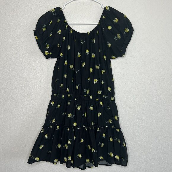 Eberjey Elsie Black Floral Print Mini Dress Off Shoulder Button Up Small j27 - Picture 10 of 13